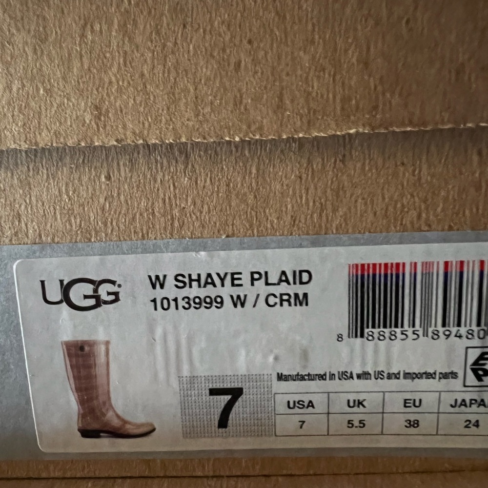 AUTH NIB UGG Shaye Plaid Rubber Shearling Lined Glossed Waterproof Rain Boots - Picture 11 of 12